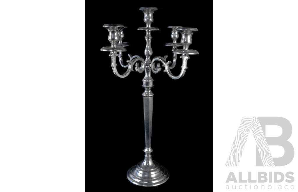 Large Chromed Four Branch Candelabra, Contemporary