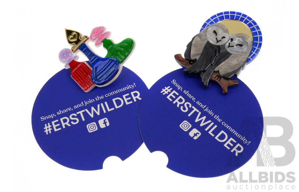 Erstwilder 'Spellbound' Collection (2) Resin Brooches, 'Good Omens Owls' & 'Under the Influence' - NEW