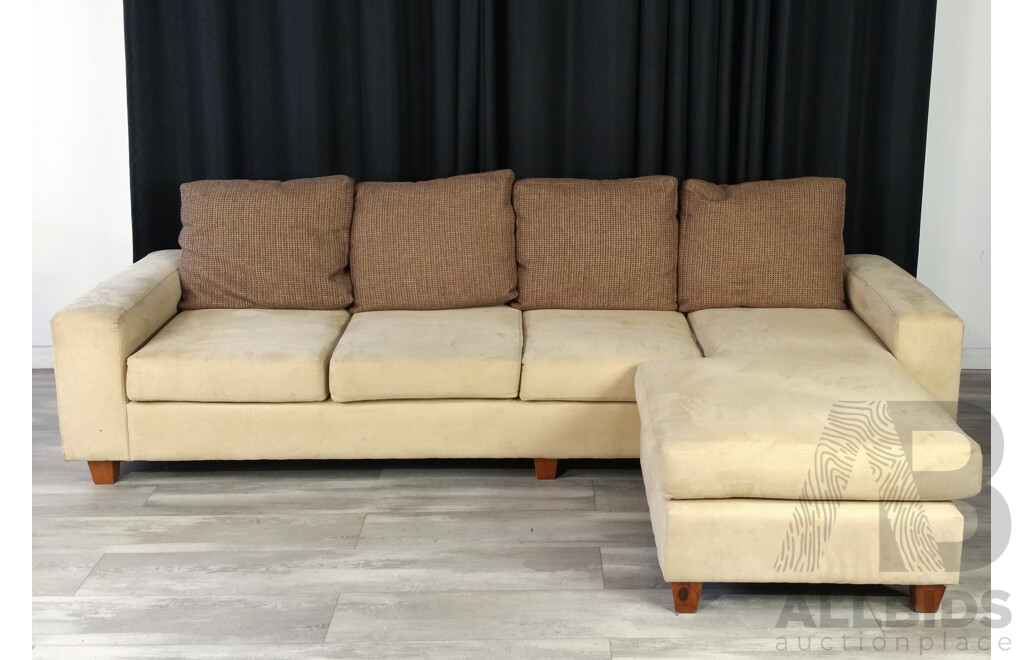 Large Suede Four Seater Lounge with Chaise End