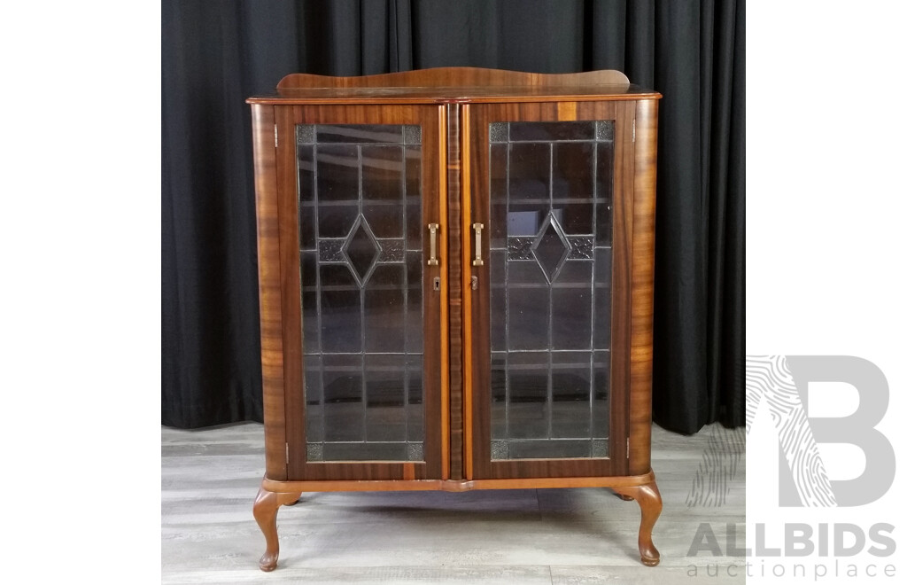 Art Deco Leadlight Front Display Cabinet