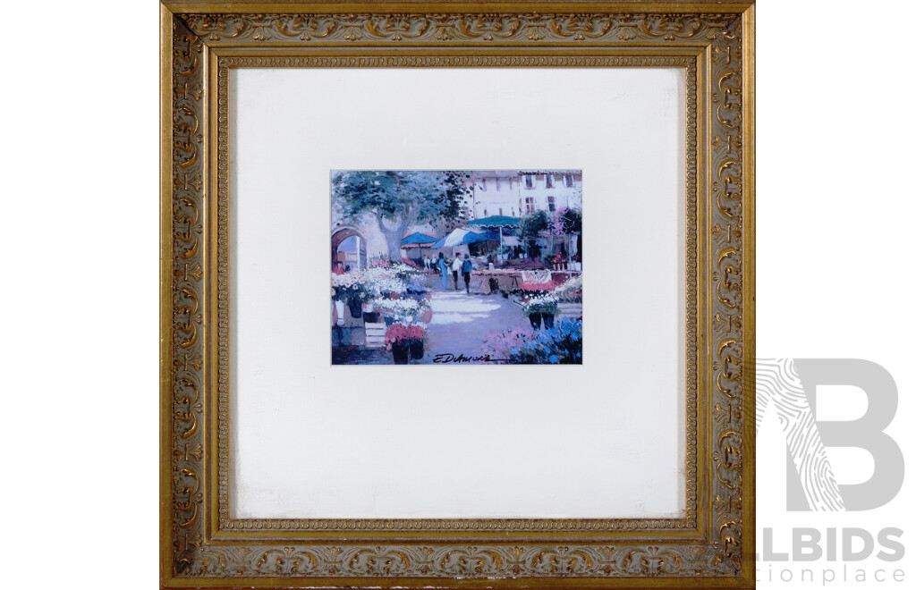 E. D. Amurin, Flower Market, Print in Beautiful Ornate Frame, 33.5 x 33.5 cm (frame)