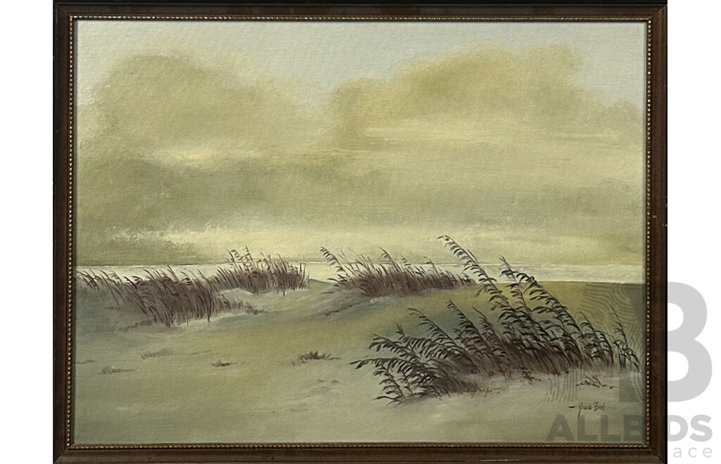 Gisela Bush, (20th Century, American), Sand Dunes and Ship Along Cape Cod Shore (1965), Pair of Oils on Canvas, 50 x 65 cm (frame Largest)