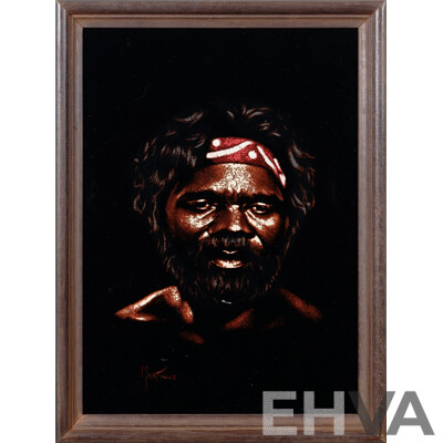 Martinus, (Date Unknown), Wonderful Pair of Vintage Indigenous Portraits, Paint on Velvet, 30 x 23 cm (frames)