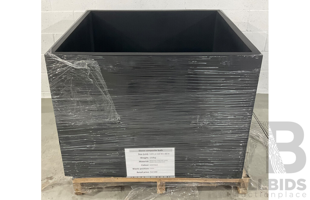 Solid Black Stone Composite Bath Square Shaped (110Lx110Wx80H) - ORP $4,500.00