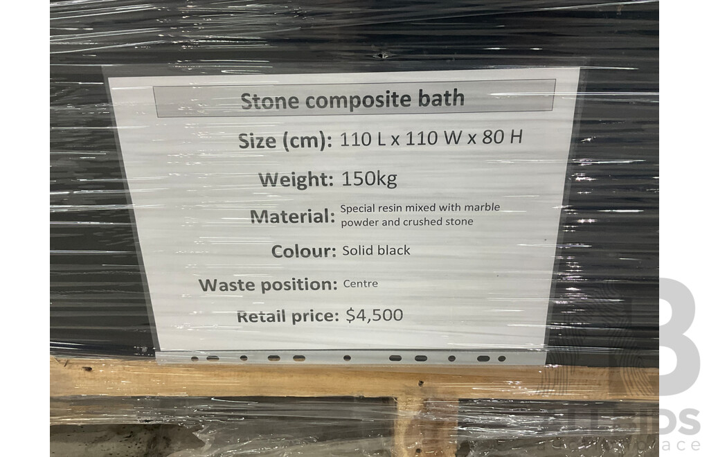 Solid Black Stone Composite Bath Square Shaped (110Lx110Wx80H) - ORP $4,500.00