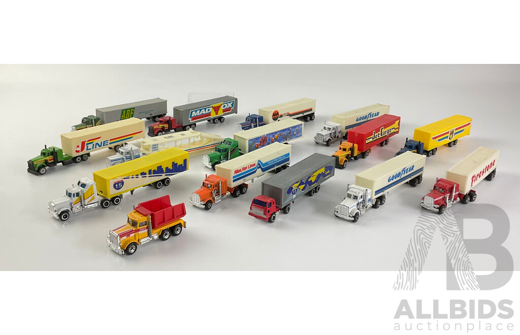 Collection of Diecast Semi Trailer Trucks Including Goodyear and Firestone