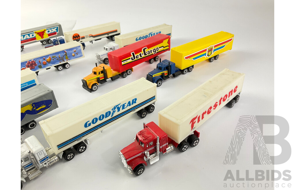 Collection of Diecast Semi Trailer Trucks Including Goodyear and Firestone