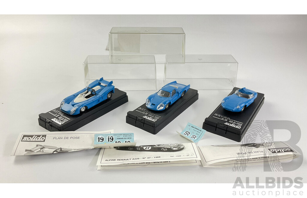 Three Solido Retrospective Le Mans Cars Including 1959 DB-Panhard, 1972  Matra Simca and 1968 Alpine Renault