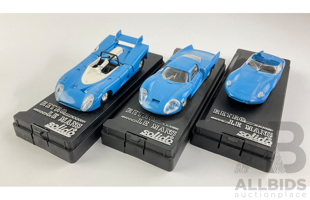 Three Solido Retrospective Le Mans Cars Including 1959 DB-Panhard, 1972  Matra Simca and 1968 Alpine Renault