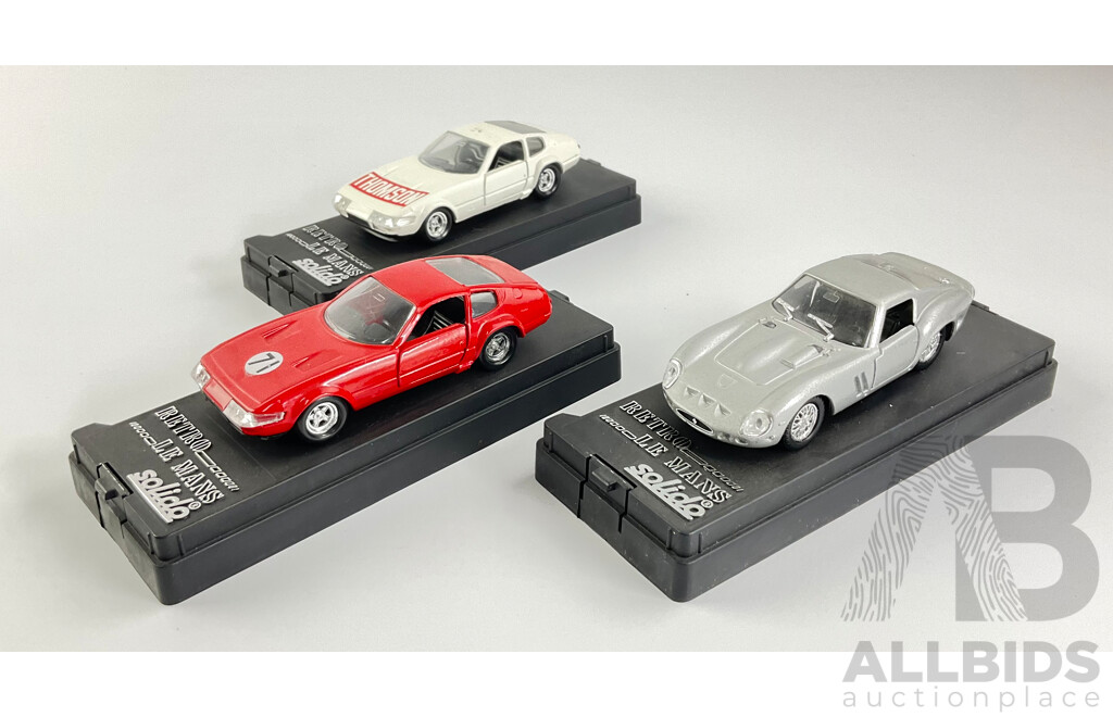 Three Solido Retrospective Le Mans Ferraris Including 1963 GTO, 1974 365 GTB4 and 1973 365 GTB4