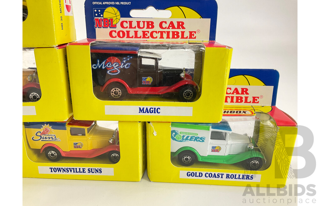 Eight Diecast Ford Model 'A' NBL Team Vehicles Including Magic,Tigers, Suns, Rollers, Devils, Kings, Giants, Hawks