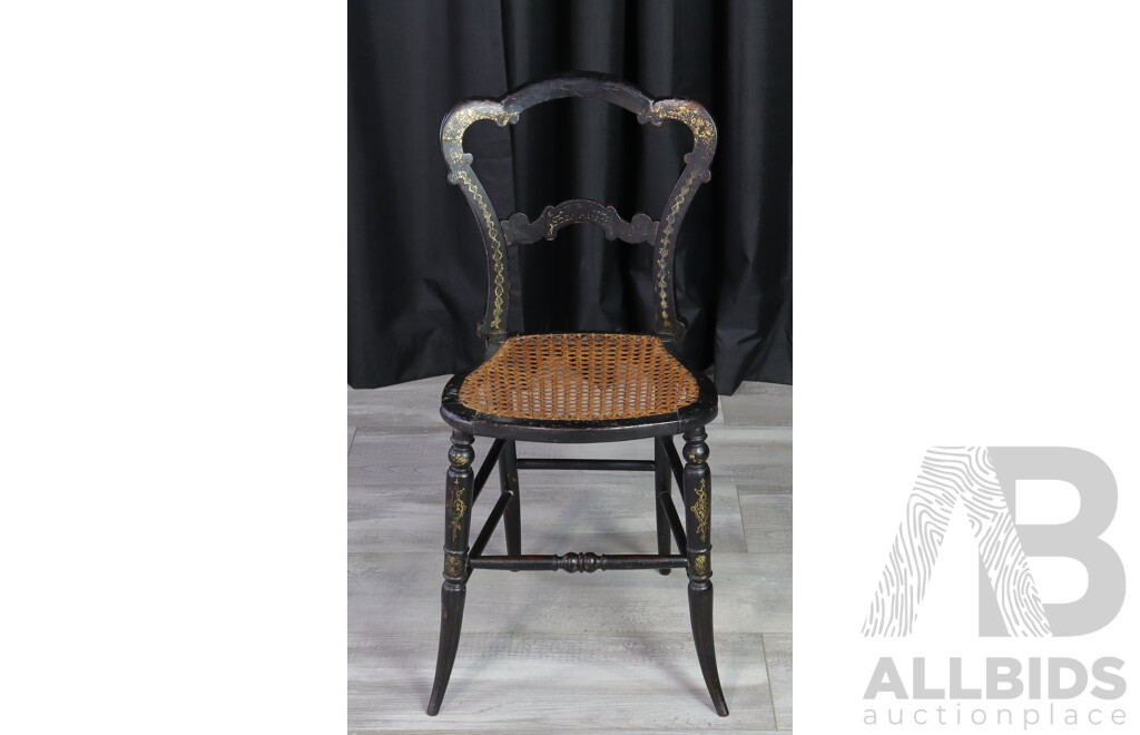 Ebonised French Bedroom Chair with Gilt Filigree Highlights