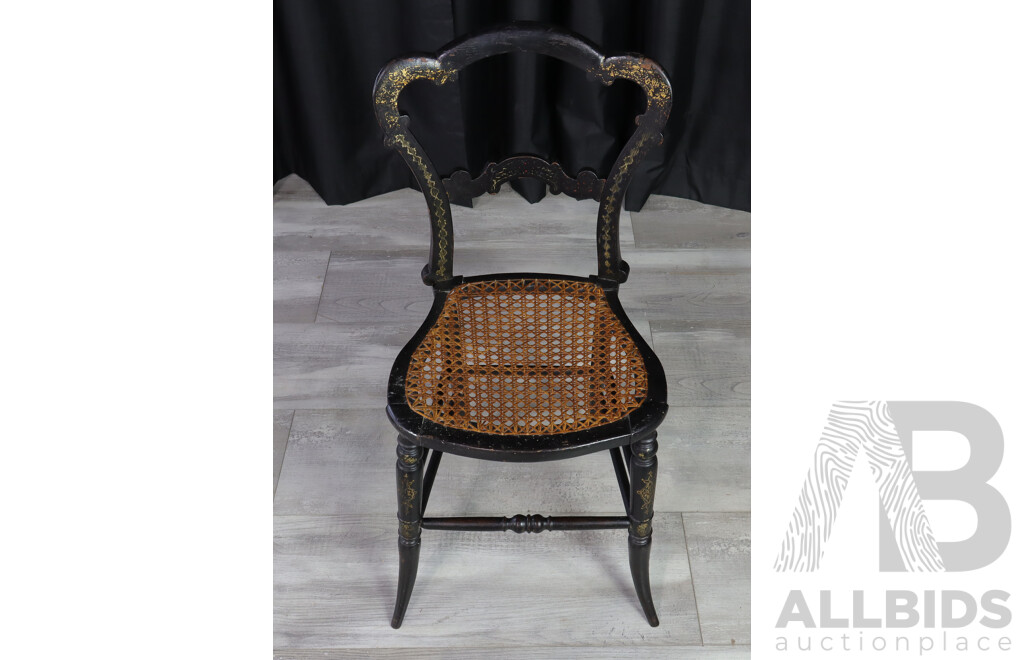 Ebonised French Bedroom Chair with Gilt Filigree Highlights