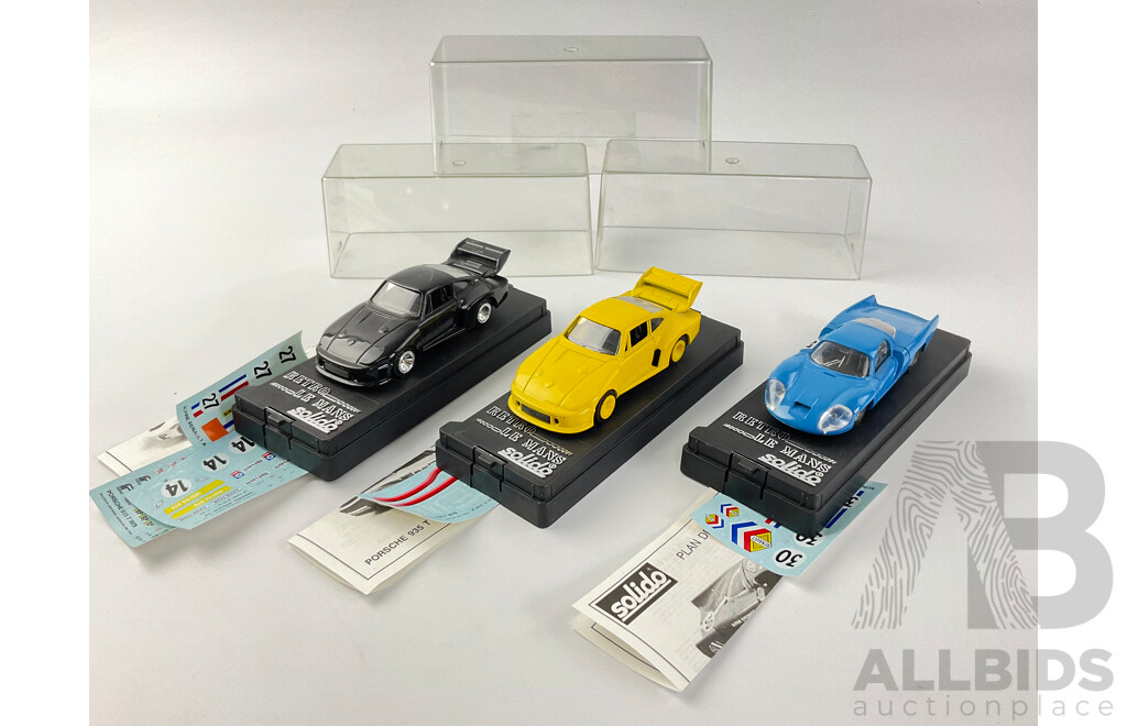 Vintage Solido Diecast Le Mans Retrospective Race Cars Including 1979 Porshe 935 T and 1968 Renault Alpine A220