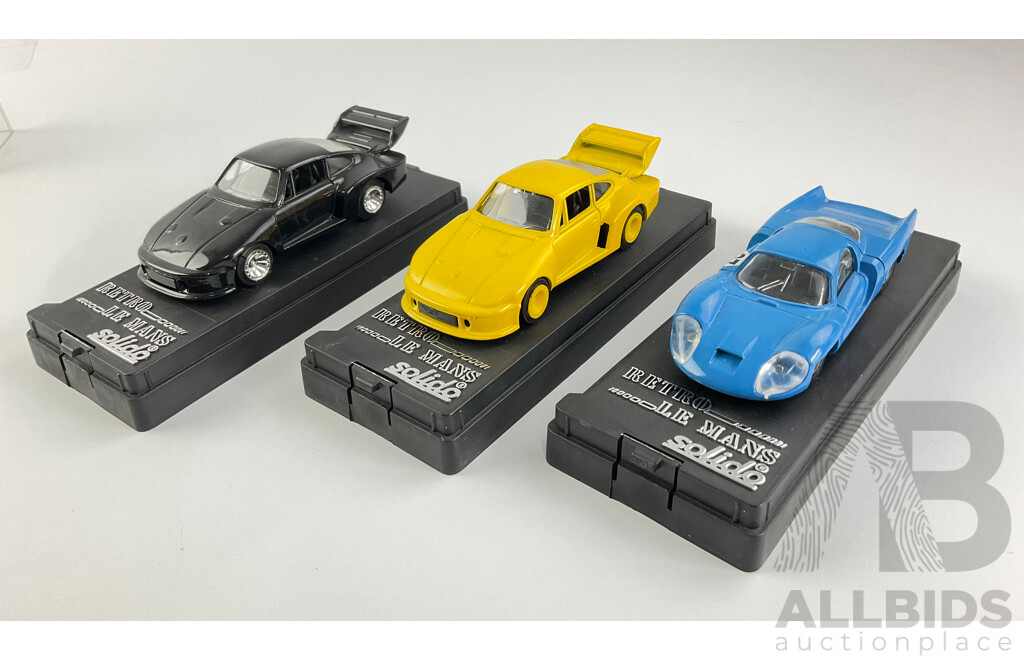 Vintage Solido Diecast Le Mans Retrospective Race Cars Including 1979 Porshe 935 T and 1968 Renault Alpine A220