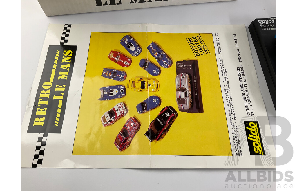 Vintage Solido Diecast Le Mans Retrospective Race Cars Including 1972 Matra Simca, 1962 Ferrari GTO, 1960 DB Panhard