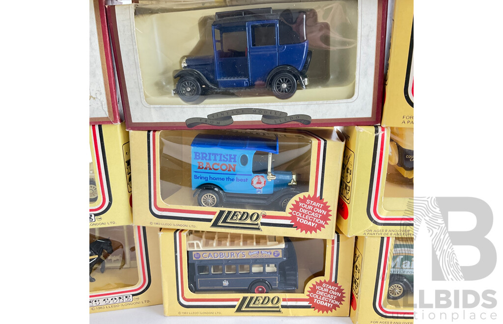 Collection of Diecast Days Gone Vehicles Including Horse Drawn Carts, Company Trucks and Classic Vehicles