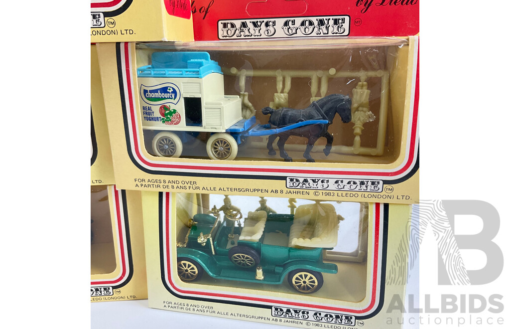 Collection of Diecast Days Gone Vehicles Including Horse Drawn Carts, Company Trucks and Classic Vehicles