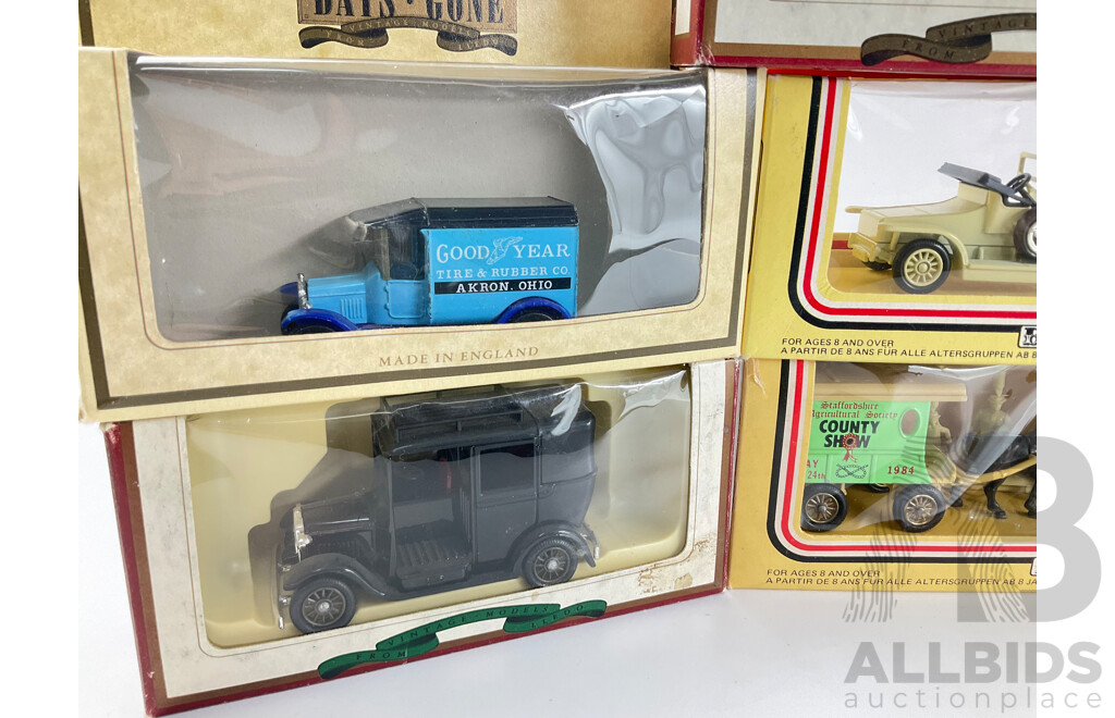 Collection of Diecast Days Gone Vehicles Including Horse Drawn Carts, Company Trucks and Classic Vehicles