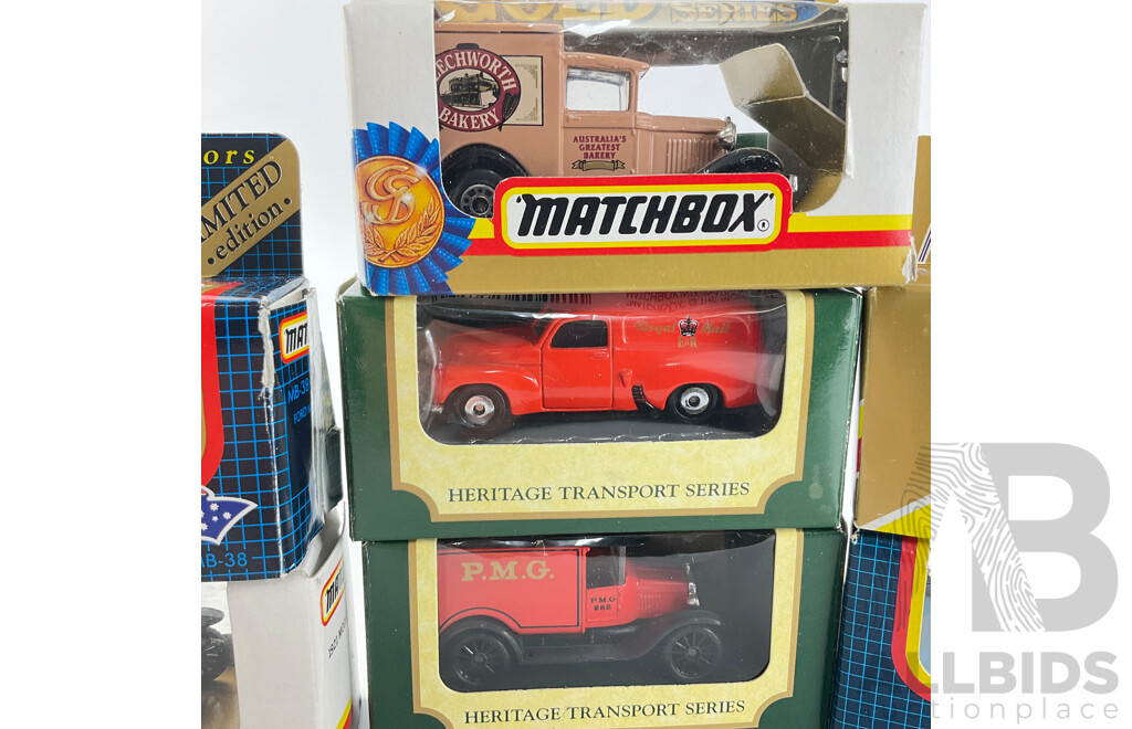 Collection of Diecast Matchbox Including Australian Collectors Model P.M.G Harley, Gold Series Model T and Collectors Model P.M.G Tucks