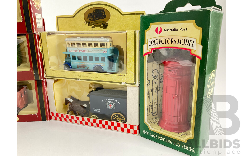 Collection of Diecast Vehicles Including Days Gone Golden Age of Steam, Lledo Promotional Vehicles and Australia Post Letter Box and Scooter with Functional Brakes