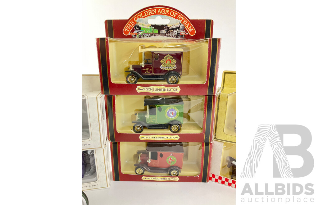 Collection of Diecast Vehicles Including Days Gone Golden Age of Steam, Lledo Promotional Vehicles and Australia Post Letter Box and Scooter with Functional Brakes