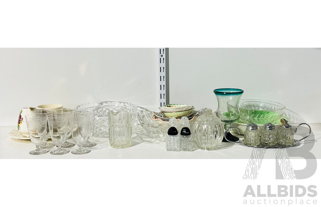 Collection of Glass and Ceramic Table Wear Including Stemware, Serving Bowls and More