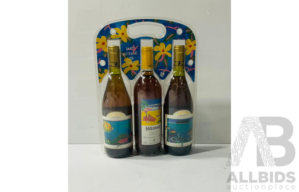 Set of Three Australian Wines Including 1998 Sauvignon Blanc and 1999 Chardonnay From, Jabiru Valley and Barramundi Semillon Chardonnay