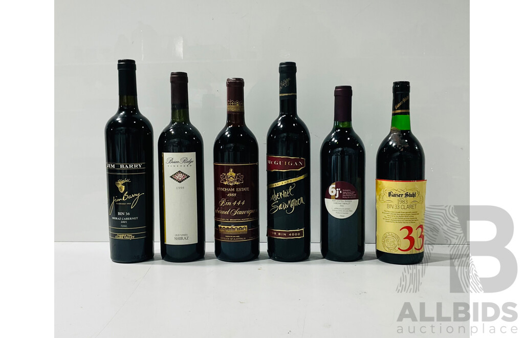 Collection of Six Red Wines Including Cabernet Sauvignon, Shiraz, Shiraz Cabernet and More