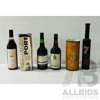 Collection of Port Wines Including Hardy’s 7th Australian Masters Game Commemorative Port, Raiders Players Trust Fund Commemorative Port and More