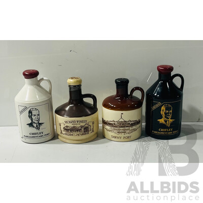 Collection of Port Wine in Ceramic Bottles Including Two Limited Edition Chifley Parliamentary Port