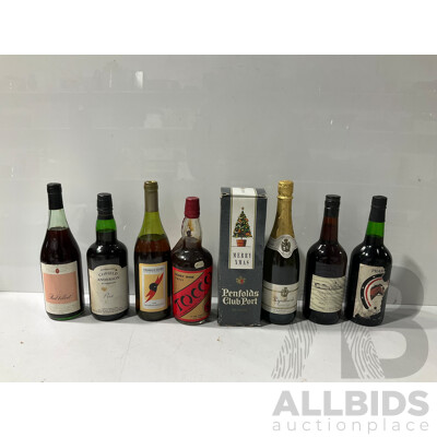 Collection of Eight Assorted Wimes Including Port, Reisling, Honey Wine and More
