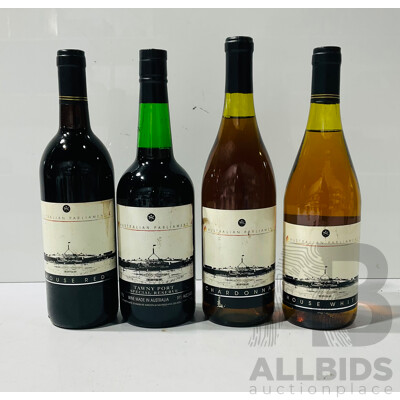 Collection of Australian Parliment Wines Including House Red, House White, Chardonnay and Tawny Port