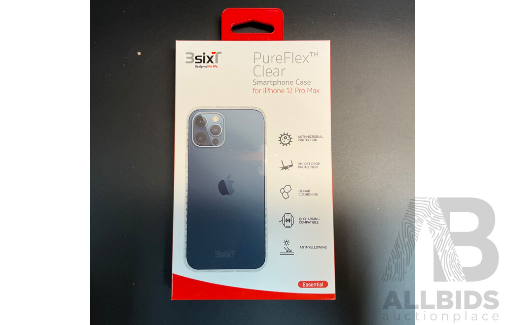 3SixT PureFlex Clear Smartphone Case for IPhone 12 Pro MAX - Lot of 60 - Estimated Total ORP$ 1,800.00