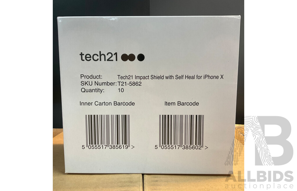 Tech21 Impact Shield with Self Heal for IPhone X - Lot of 200 - ORP $5,940.00