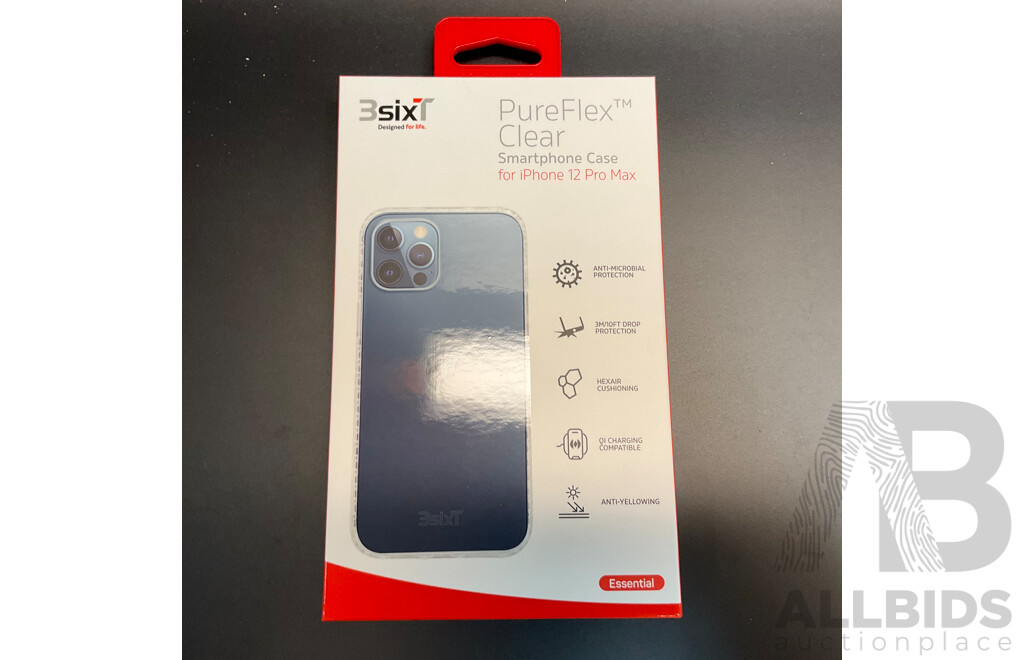 3SixT PureFlex Clear Smartphone Case for IPhone 12 Pro MAX - Lot of 60 - Estimated Total ORP$ 1,800.00