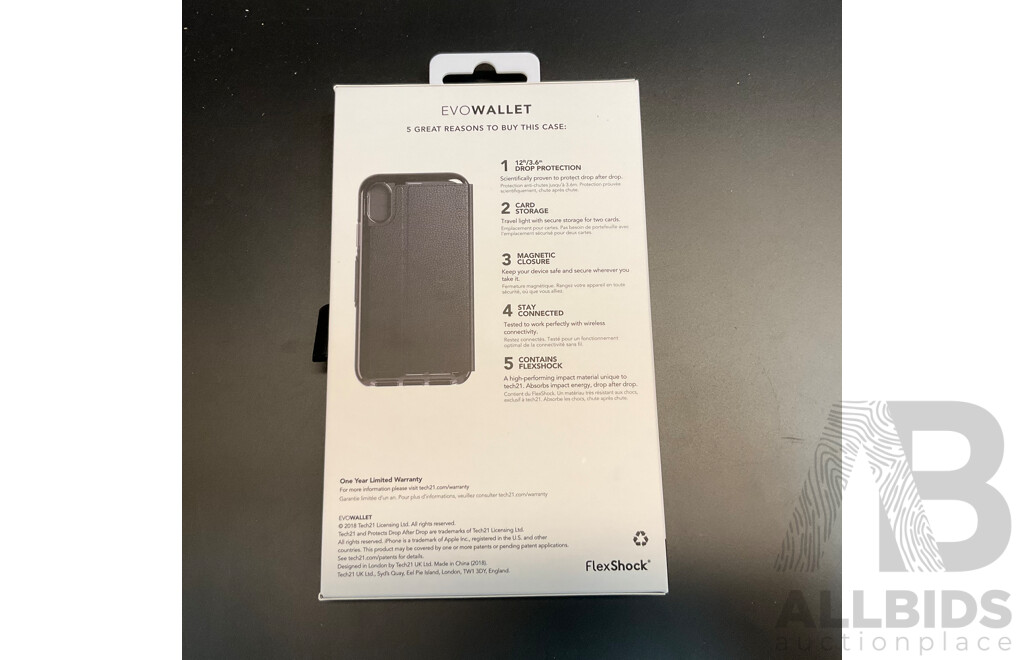 TECH21 Evowallet Smartphone Case for IPhone X/Xs - Lot of 90 - Estimated Total ORP$ 2,700.00