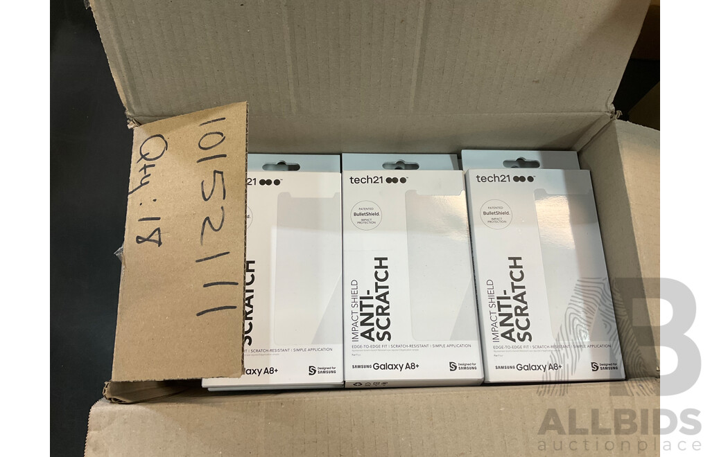 Tech21 Samsung Galaxy A8+ Screen Protectors - Lot of 105 - ORP $3,150.00