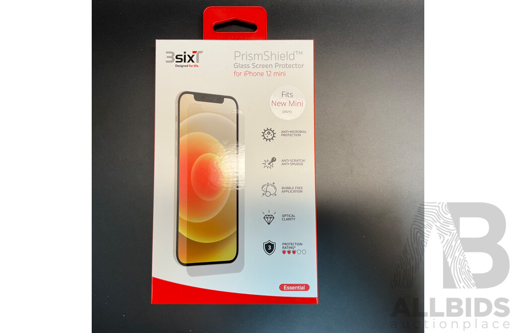 3SixT PrismShield Glass Screen Protector for IPhone 12 Mini (Fits New 2021 Mini) - Lot of 100 - Estimated Total ORP$ 3,000.00