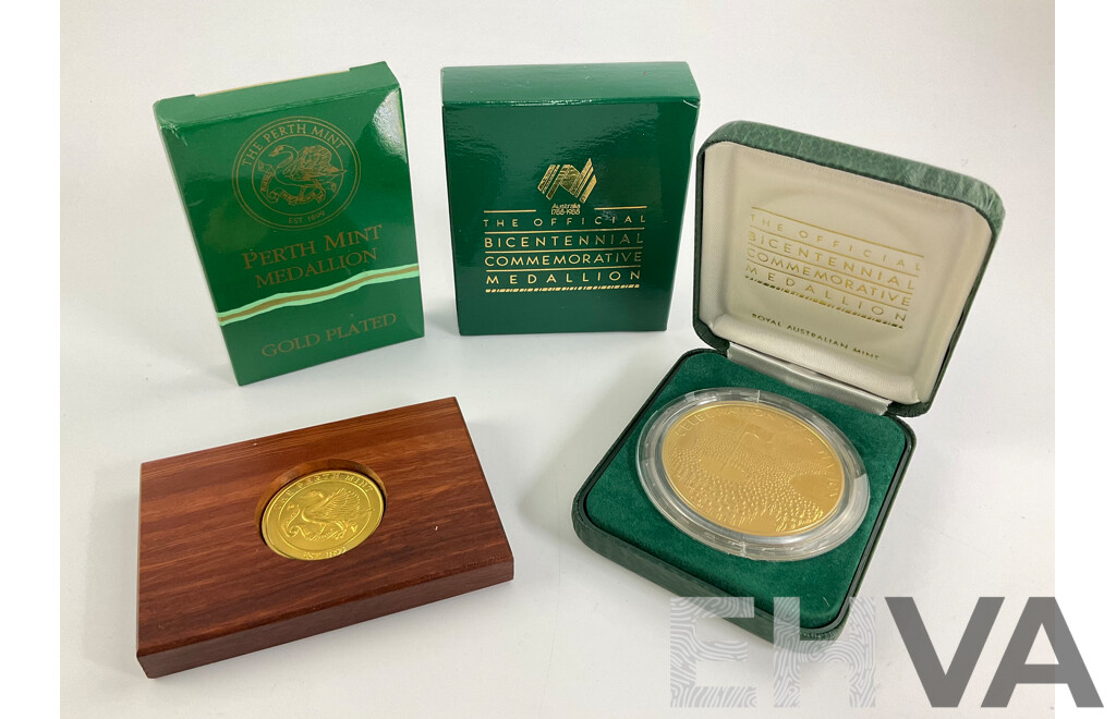 Australian RAM 1988 Bicentennial Commemorative Medallion and Perth Mint Gold Plated Medallion