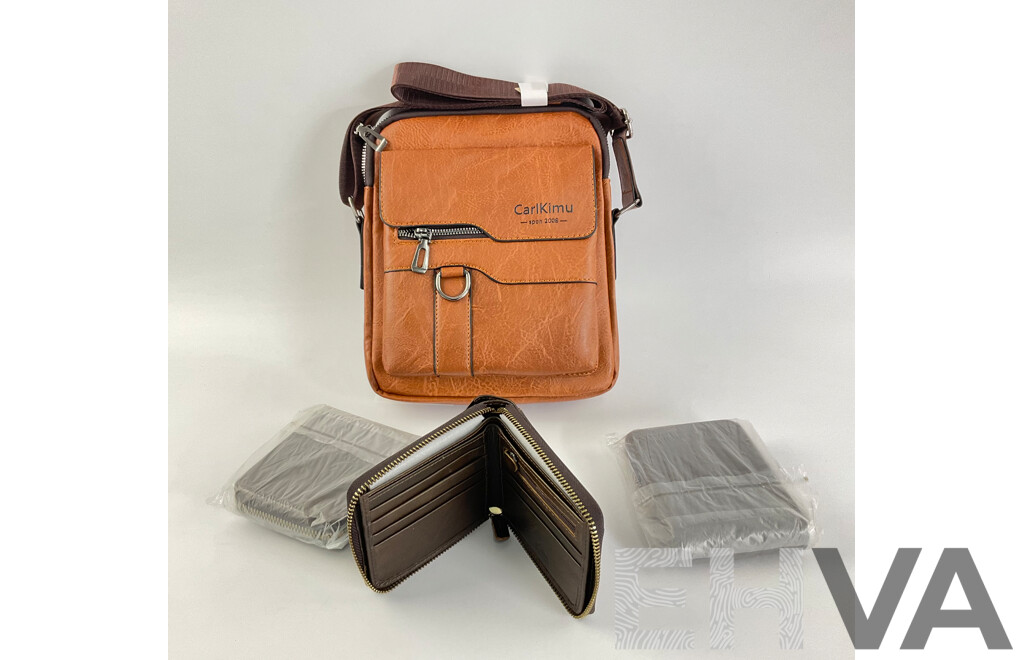 Carl Kimu Leather Tote Bag with Three Faux Leather Wallets