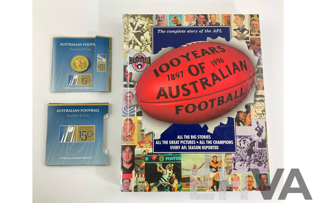 One Hundred Years of Australian Football Book with Perth Mint One Dollar, Australian Football 150 Years