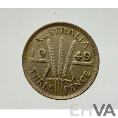 Australian 1949 Silver Threepence with Die Crack in 'P' 1950 Penny Doubling in 19, 1961 Sixpence with Obverse Die Crack