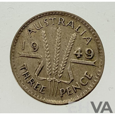 Australian 1949 Silver Threepence with Die Crack in 'P' 1950 Penny Doubling in 19, 1961 Sixpence with Obverse Die Crack