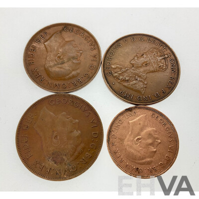 Australian 1949 Silver Threepence with Die Crack in 'P' 1950 Penny Doubling in 19, 1961 Sixpence with Obverse Die Crack