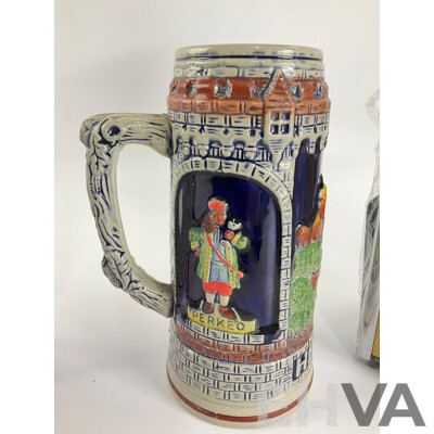 Vintage Heidelberg Ceramic Beer Stein, Two Krombacher Serviette Dispensers, Three Royal Caribbean Coca Cola Cups