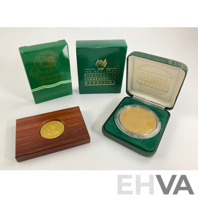 Australian RAM 1988 Bicentennial Commemorative Medallion and Perth Mint Gold Plated Medallion