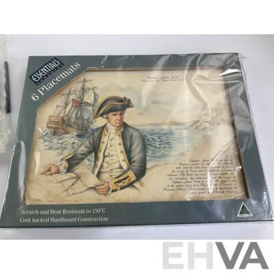 Australian Expo 1988 and Captain Cook Place Mats with Glass/Gilded Picture Frame