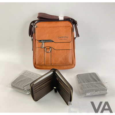 Carl Kimu Leather Tote Bag with Three Faux Leather Wallets