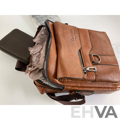 Carl Kimu Leather Tote Bag with Three Faux Leather Wallets